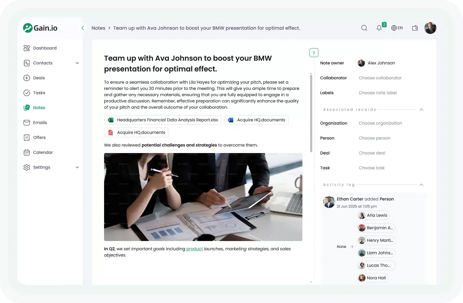 notes and activity tracking